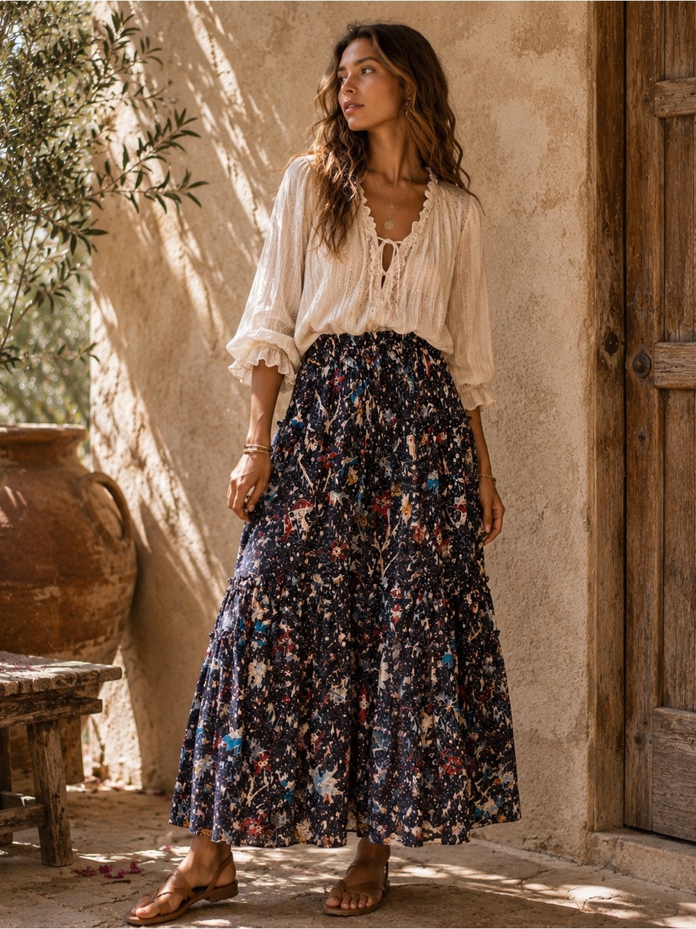 Ulla Johnson Indio leaf Tiered Maxi Skirt Size 12 NWOT